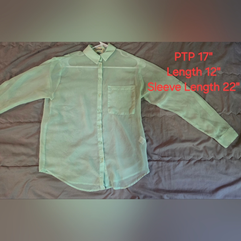 #18.  Garage Light Blue Button Down Shirt Sheer Long Sleeve